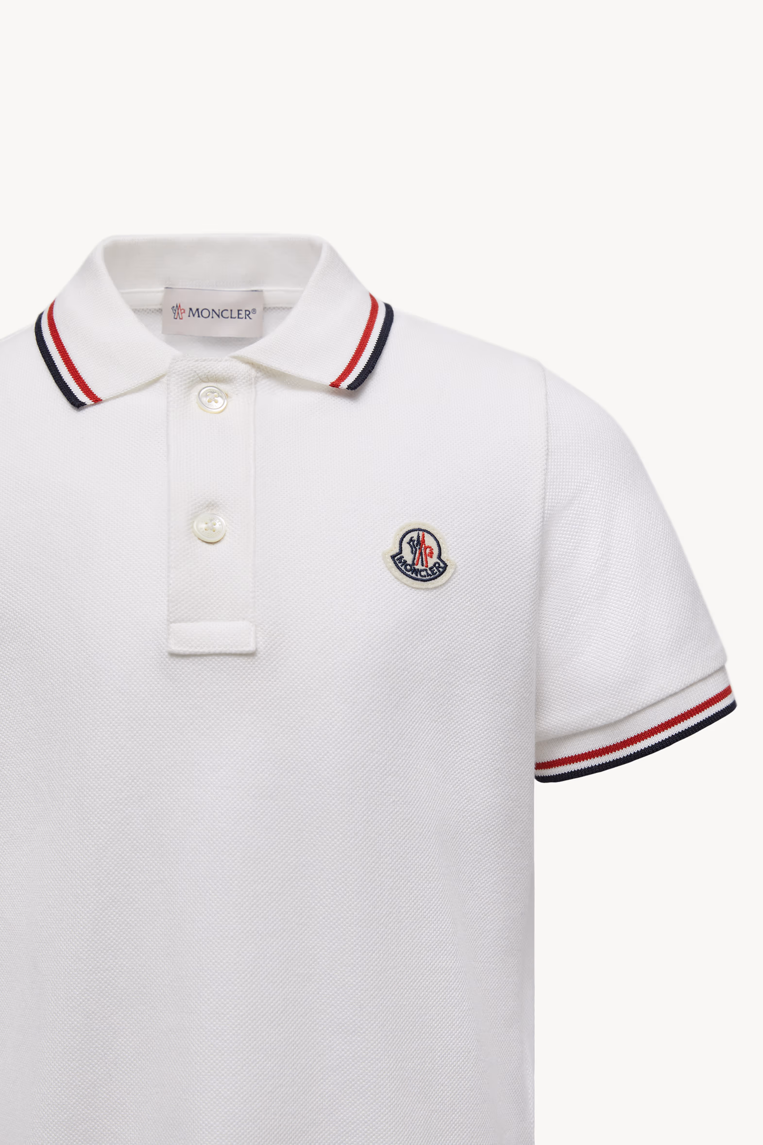 Tricolor-Trimmed Cotton Piquet Polo Shirt Boy White Moncler 2
